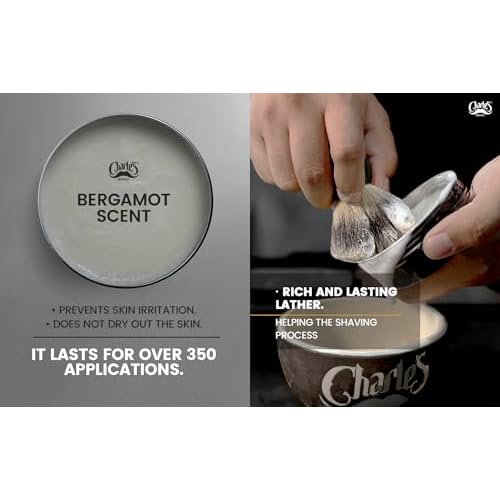 Charle's Premium Shaving Soap 3.5 Oz - With Menthol and Bergamot Fragrance - Consistent Foam - Biodegradable Ingredients - For 350 Applications