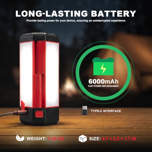 Red Portable Rechargeable Camping Lantern 1200LM LED Work Light with Magnetic Hook