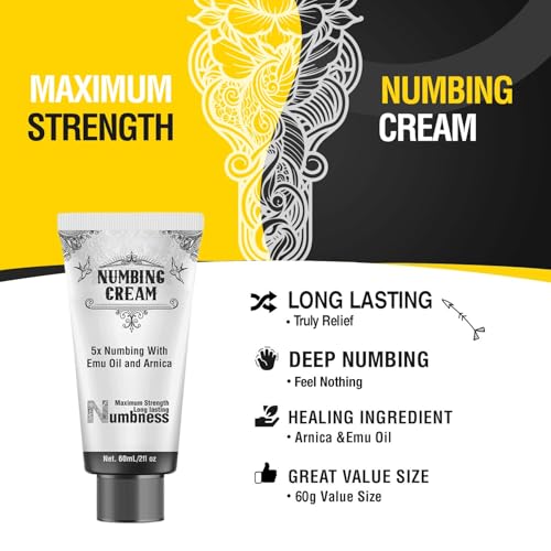 2 Pack Numbing Cream Maximum Strength: Long Lasting Extra Relief with Menthol Arnica and Emu Oil 2 x 60ml