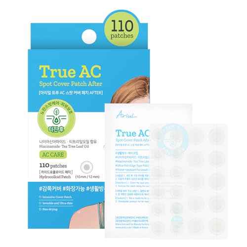 Ariul True AC Spot Cover After Care Patch, invisible patch, Hydrocolloid Acne Pimple Patches for Covering Zits and Blemishes (Niacinamide+Tea Tree Leaf Oil)10mm*60 Counts+12mm*50 Counts, 110 Counts