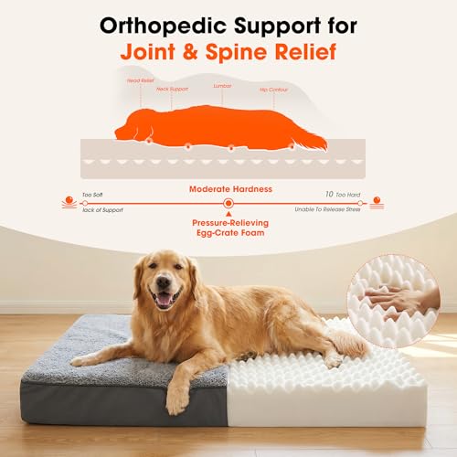 Large Grey Waterproof Orthopedic Dog Bed for Crate - Chewproof & Reversible