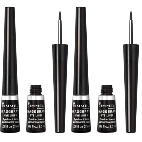 Rimmel London Scandaleyes Exaggerate Liquid Eyeliner, Intense Color, Long-Wearing, Waterproof, 001, Black, 0.08oz (Pack of 2)