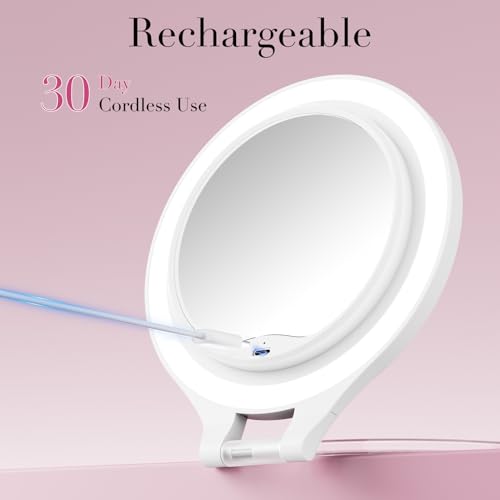 FASCINATE Travel 30X/1X Double-Sided Lighted Makeup Mirror - White 5.2''
