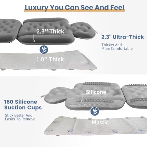 Full Body Bath Pillow with 160 Suction Cups - Head & Back Support
