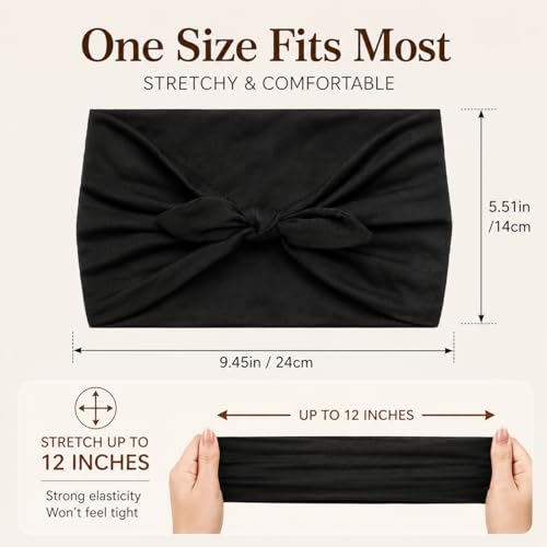 YCKXXL 4 Pack Women's Bow Headbands - Non-Slip Elastic Hair Wraps for Yoga & Workout