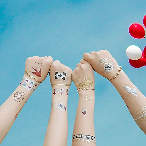 Metallic Temporary Tattoo 260+ Gold Silver Fake Tattoos for Women,Flash Jewelry Gold Tattoos Waterproof and Long Lasting
