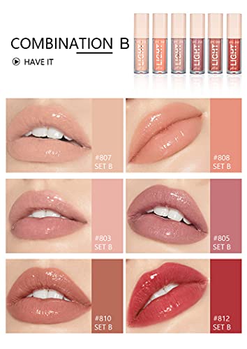 MAEPEOR Moisturizing Lipgloss Set 6PCS Smooth Hydrating Lip Gloss Neutral Nude Nourishing Glossy Lipgloss for Women and Girls (Moisturizing, 6PCS Set B)