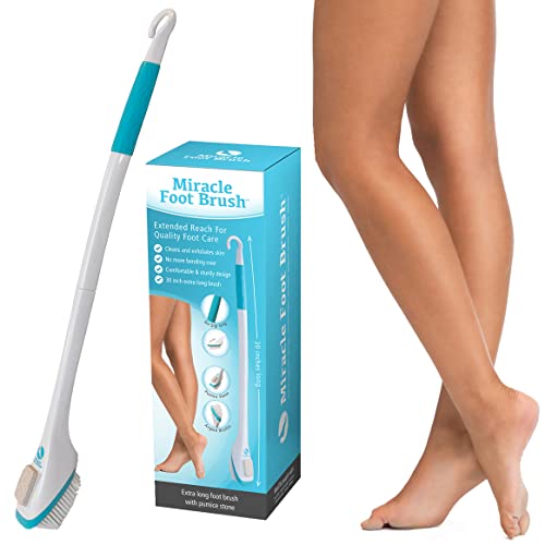Miracle 30-Inch Long Handle Foot Brush with Pumice Stone for Shower