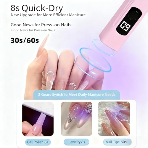 Kylara Pink Handheld UV Nail Lamp for Gel Nails, 60Min Cordless LED Nail Dryer