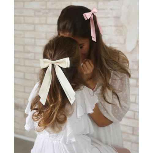 Hair Bows for Women Bow Clips Cute Ribbons Girls Ribbon Bows BowKnot Barrettes Tassel Bow Clips Fashion Hair Accessories for Women, Pink & Beige