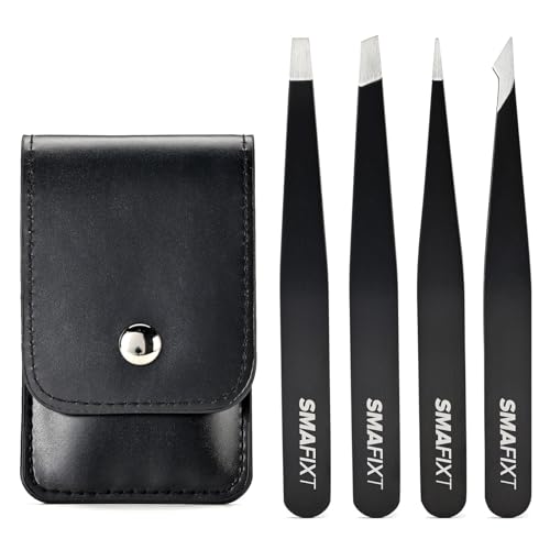 Professional Stainless Steel Eyebrow Tweezers Set - 4 Pack for Facial Grooming