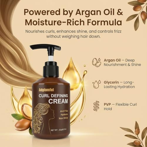 Adglamful Curl Defining Cream - Anti-Frizz Hydrating 8.81 fl oz