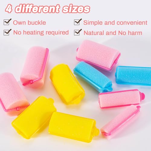 MAQIHAN 36PCS Foam Hair Rollers - Sponge Rollers for Hair Heatless Curlers in Four Sizes - Soft Sleeping Thin Hair Curl Overnight Rolos for Any Hair Type - Includes Instructions