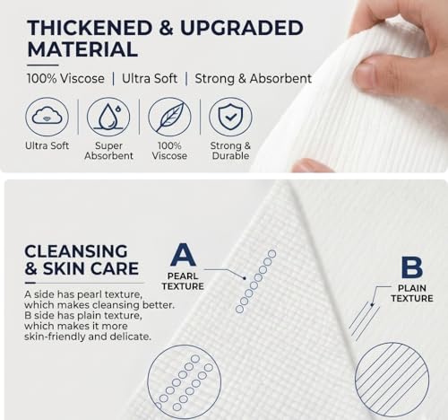 XL Disposable Face Towels - 50 Count, Ultra Soft Viscose for Cleaning