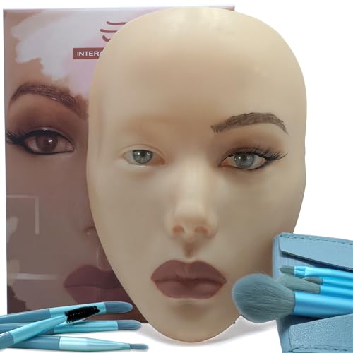 5D makeup Practice Face Board, Silicone Makeup Mannequin Face, Reusable Beginner Practice Eye Makeup Face, Eye Fake Silicone, Makeup Artist Full Face Practice Eyelash Eye Shadow Eyeliner Pen Simulatio