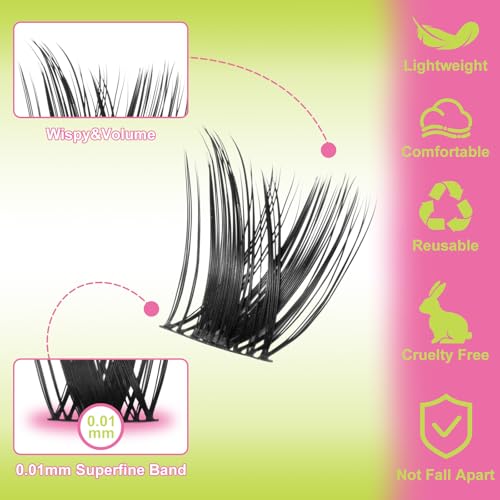 Lash Clusters Mink DIY Lash Extension 8-16mm Thick Volume Eyelash Clusters D Curl Individual Eye Lashes Wispy False Eyelashes Fluffier Cluster Eyelash Extensions Thin Band for Salon, G04