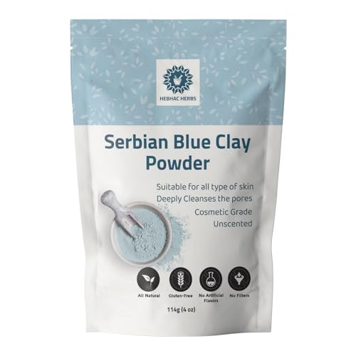 Serbian Blue Clay Powder for Facial Masks, Creams, Skin Tightening, Body Wraps,Scrubs, and Soap Making. (114g (4oz))