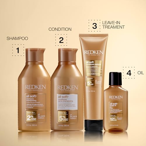 Redken All Soft Shampoo | Deeply Moisturizes and Hydrates | Softens, Smooths, and Adds Shine | Safe for Color-Treated Hair | Nourishing Shampoo for Dry Hair | With Argan Oil