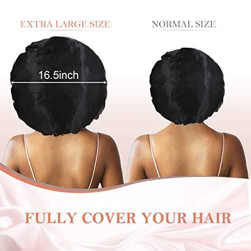 3Pcs Bonnets for Sleeping, Extra Satin Silk Bonnet for Sleeping Women with Tie Band for Curly Hair Jumbo Bonnet Braids