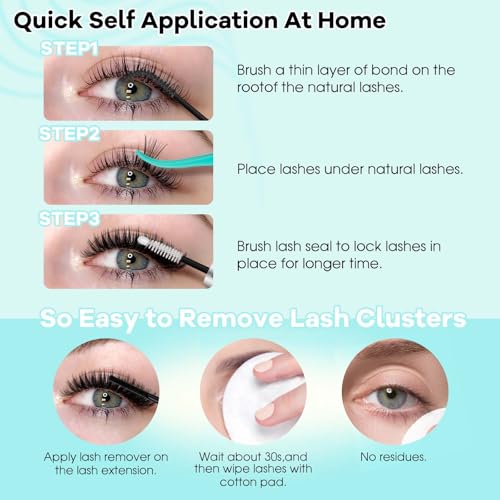 30D+40D Lash Extension Kit 10-18mm Clusters with Bond, Seal & Remover