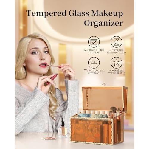 Youdepot Lipstick Organizer Holder - 24 Spaces, Tempered Glass Lip Gloss and Perfume Organizer,Vanity Lipstick Holder and Organizer.