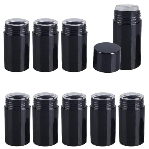 10 Pack Empty Deodorant Container Twist Up Filling Stick Plastic Deodorant Container Bottomfill Lip Balm Tube Refillable Deodorant Tubes for DIY Deodorant Lipstick Crayon Chapstick(30ml,Black)