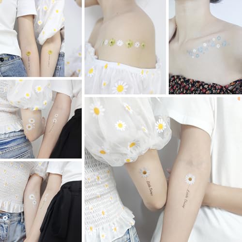 Temporary Tattoo Stickers for Women - 15 Sheets Daisy Flower Design