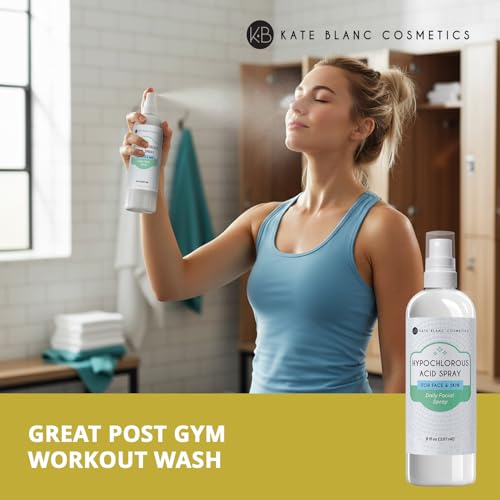 Kate Blanc Cosmetics Hypochlorous Acid Spray for Face and Skin. Gentle Facial Cleanser for Acne-Prone & Sensitive Skin with .02% HOCl (8oz)