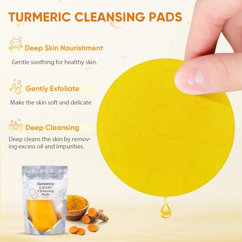 Treeroot 4Pcs Turmeric Face Wash Set: 2Pcs 70g Turmeric Kojic Acid Soap & Turmeric Face Wash with Brush & Turmeric Face Scrub Pads, Face & Body Cleanser, Cleansing Mousse for Deep Cleansing