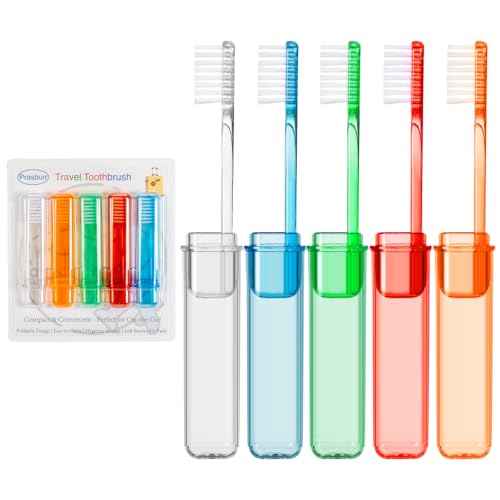 Travel Toothbrush - Folding Toothbrush, Transparent Foldable Handle, Soft Toothbrushes for Adults, Multicolor Pack of 5