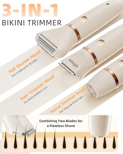 Ufree Off-White 3-in-1 Women's Bikini Trimmer Electric Razor & Grooming Kit