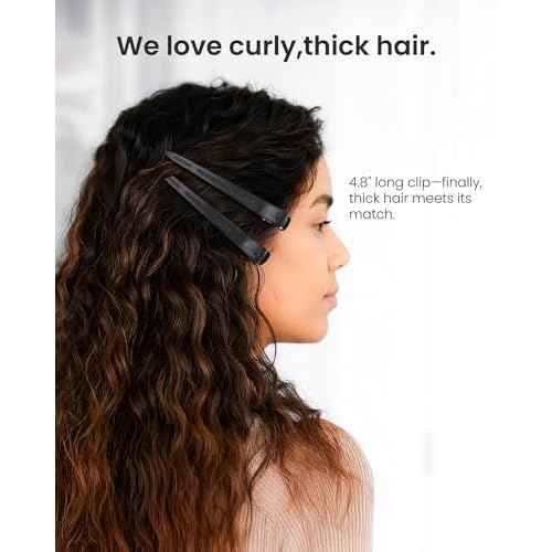 AIMIKE Extended Sectioning Hair Clips w/Built-in Silicone Band, 4.8" No-Crease Non-Slip Hair Styling Clips for Thick, Long Hair ? Blow Drying,Hair Rollers, Rust-Free ?6 Pack, Black Duckbill Clips