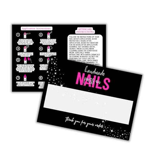 Handmade Acrylic Press On Nails Display Card | 5x7¡± 30 pk | w/Application Aftercare Instructions Inserts Hot Pink & Black Add to Your Bags to Display Nails