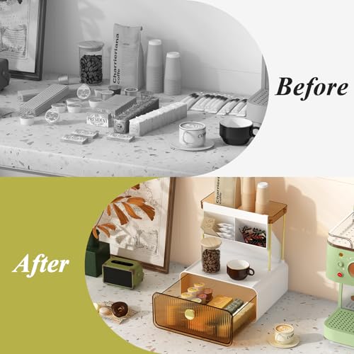 FOLLOWIN 3-Tier Makeup Organizer with Drawer - Amber Vanity Storage