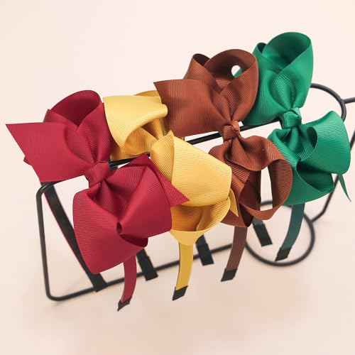 XIMA 14pcs Bows Headbands for Girls,4.5inch Baby Girls Ribbon Hair Bows Headband with Teeth for 4-12years Kids Children Teens Hair Bands Accessories