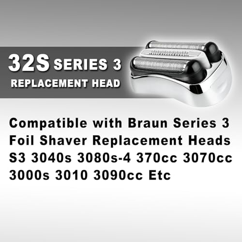 32S 2PC Series 3 Braun Electric Shaver Replacement Head compatible with Br-aun Series 3 Foil Shaver Replacement Heads S3 3040s 3080s-4 370cc 3070cc 3000s 3010, 3090cc Etc
