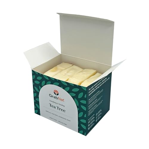 GrabNat 4-Pack Tea Tree Soap | Handmade, All-Natural, Cold-Processed | Made with Tea Tree Oil | For Face & Body, All Skin Types (4 x100grams / 4 x 3.5oz)