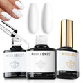 Modelones 3 Pcs Gel Base & No-Wipe Top Coat Set with White Gel Polish