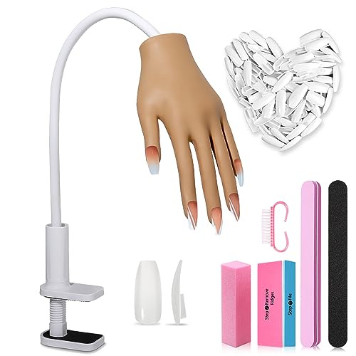 LIONVISON Practice Hand for Acrylic Nails with 100 Nail Tips - Flexible, Durable, Reusable Nail Practice Tool