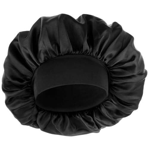 Silk Bonnet for Men and Women - Satin Sleep Cap with Elastic Band, Black Variation