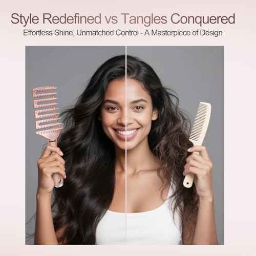 Curved Detangling Hair Brush, Vented Detangler Brush Faster Blow Drying, Wet Hair Brushes for Women, All Hair Types Wet Dry Curly Thick