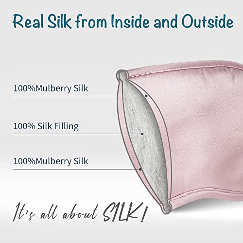 Lulusilk Silk Sleep Mask and Cap Set - Pink Silk Eye Mask and Bonnet Scrunchie Set