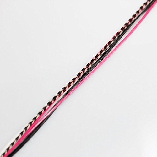 Feather Hair Extension Pink & Black Mix 6"-11" Feathers for Hair Extension Includes 2 Silicone Micro Beads 5 Feathers