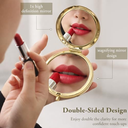 Gold Compact Pocket Mirror Set - 2PCS Double-Sided Folding Mirrors