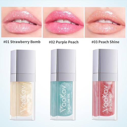 Color Changing Lip Gloss - Non-Sticky Hydrating Lip Oil, High Shine Glassy Finish, PH Reactive Tinted Lip Plumper, Long Lasting Moisture & Glow(3PCS,1 Count)