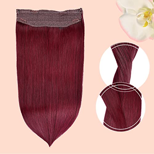 Halo Hair Extensions Real Human Hair - Straight&Invisible Red Halo Extensions Human Hair 14inch 70g