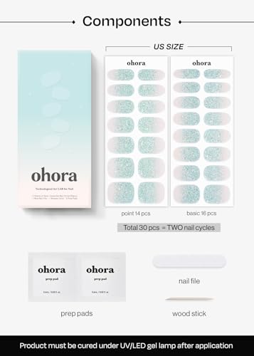 ohora Semi Cured Gel Nail Strips - 30 Wraps, Long Lasting