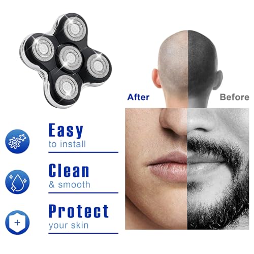 5 Blade Replacement Shaver heads compatible with Skull Shaver for Pitbull Gold PRO/Pitbull Platinum Pro Shaver Heads