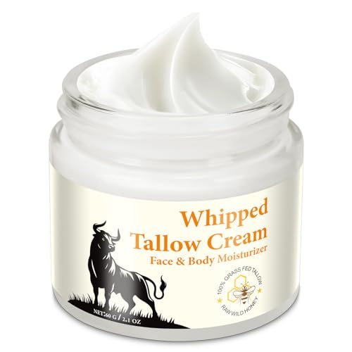 Acorn + Oak Organic Whipped Tallow Moisturizer 2.1oz ? Grass Fed Beef Tallow For Skin, Face & Body, Unscented Skin Care for Women Girls