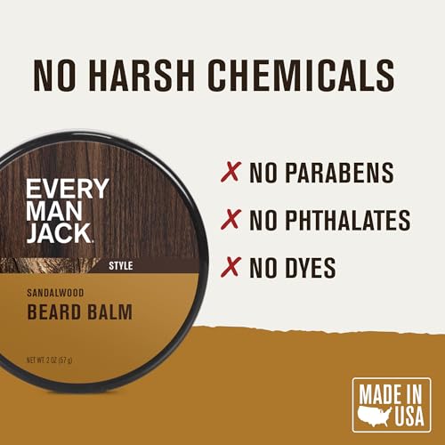 Every Man Jack Beard Balm - Moisturize, Strengthen And Style Your Beard w/Medium Hold - Light Sandalwood Scent - Made w/Naturally Derived Ingredients like Candelilla Wax and Shea Butter - 2 oz